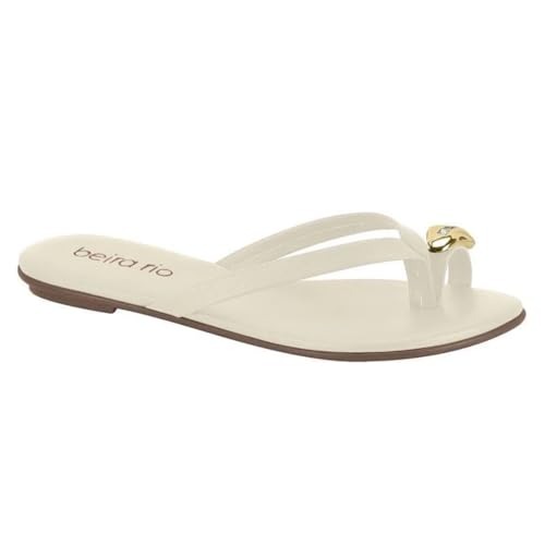 Sandália Rasteira Feminina Beira Rio – Napa Ring Toe, Leve, Confortável e para Uso No Dia a Dia (Branco Off, BR, Adulto, Numérico, 37)