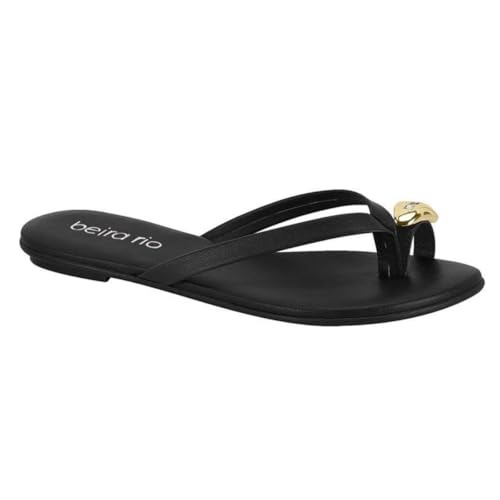 Sandália Rasteira Feminina Beira Rio – Napa Ring Toe, Leve, Confortável e para Uso No Dia a Dia (Preto, BR, Adulto, Numérico, 39)