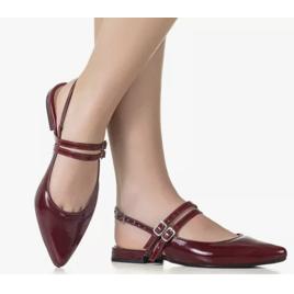 Sapatilha Slingback Bico Fino Fivelas Sapato Social Feminino