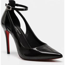 Scarpin Feminino Verniz Preto Sola Vermelha Salto Alto Fino