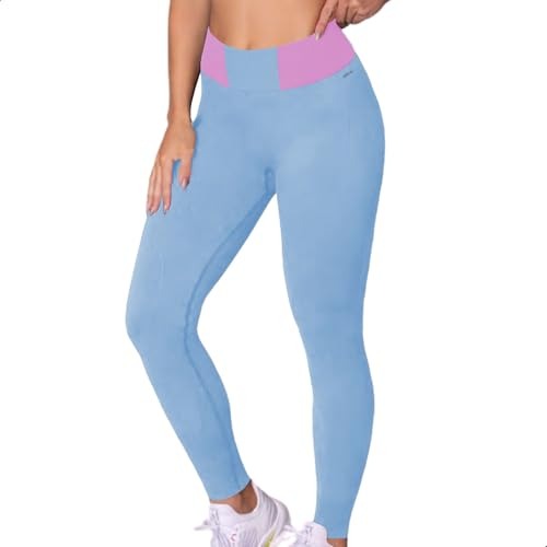 SELENE OUTLET Calça Legging Academia Zero Transparência Cintura Alta Sem Costura Fitness, Azul Claro, GG