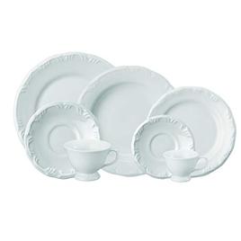 Aparelho de Jantar Chá Café 42 peças em Porcelana. Modelo Redondo com Relevo Pomerode. Branca. Fabricado pela Schmidt.