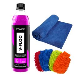 Shampoo V-floc Vonixx + Toalha Microfibra + Luva Microfibra