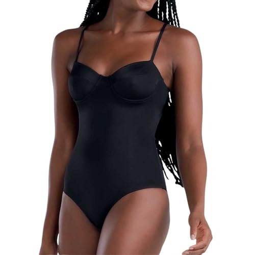 SHE BY MASH Maiô Meia Taça Com Aro Sem Bojo Feminino com Fecho Magnético Proteção UV 50+ e Aloe Vera, Preto, P