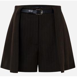 Short Alfaiatado com Cinto Fino e Textura Espinha Marrom