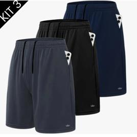 Short Bermuda Kit 3 Fitness Academia Praia Bolso Premium