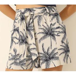 Short cintura alta com faixa feminino em viscolinho coqueiros - Bege Claro