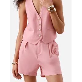 short feminino de alfaiataria com linho e pregas rosa