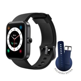 SmartWatch KaBuM! smart 700, Preto, Pulseira Extra Azul Escuro, Compatível IoT Alexa