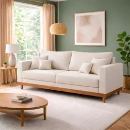 Sofá Living 2 Lugares Suede Reforçado + Almofadas Recepção Sala - Balaqui Decor Cor:bege