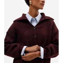 suéter feminino de tricot com gola canelado vinho