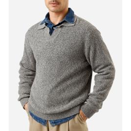 Suéter polo masculino de tricot cinza
