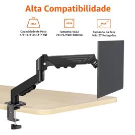 Suporte para Monitor Único para Telas de 10''-27'', Braço Ajustável para Monitores, Suporte de Monitor para Mesa, VESA 75/100mm