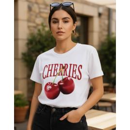 T Shirt Blusa Feminina Cereja Moda Manga Curta 100% Algodão