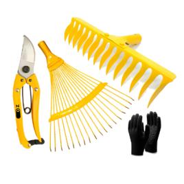 Tesoura De Poda + Vassoura Metal E Ancinho 3 Peças Kit Jardim
