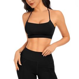Top Academia Feminino Sutiã Esportivo Top com Bojo Yoga Treino Fitness Feminino com Alta Sustentação (Preto/G)