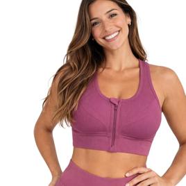 Top Feminino Canelado Poliamida com Zíper Frontal e Bojo Removível | Academia e Dia a Dia (ROSINHA, P/M)