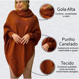 Tricô Grosso Inverno Gola Alta Blusa Feminina Kimono Lindo