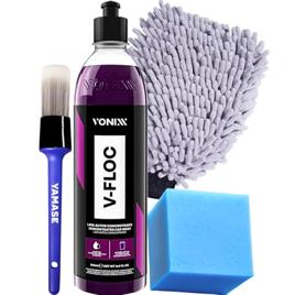V-floc 500ml Shampoo Neutro Para Lavar o Carro Moto Caminhão + Luva de Microfibra Tentaculos + Pincel