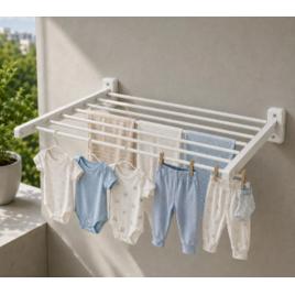 Varal de Parede Retrátil para Roupas Úmidas em Aço Carbono Branco