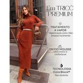Vestido De Lã Inverno Midi Tricot Manga Longa Moda Premium