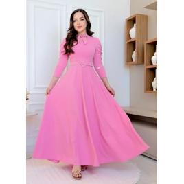 Vestido Longo Feminino com Gravatinha em Crepe de Malha