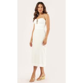Vestido midi reto com viscose e alça removível