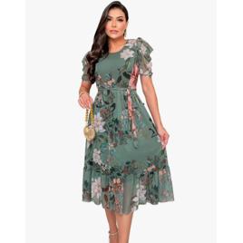 Vestido Midi Tule Estampado Evangélico