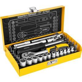 Jogo De Soquetes E Ponteiras Com Encaixe De 1/4", 4,0 Mm A 13,0 Mm, Com 33 Peças