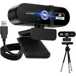 Webcam Full HD 4K para Notebook com Microfone — Plug & Play USB, Ângulo Ajustável 360°, Tripé Incluso + Proteção de Privacidade — Ideal para Home Office, Streaming e Videochamadas (4k)