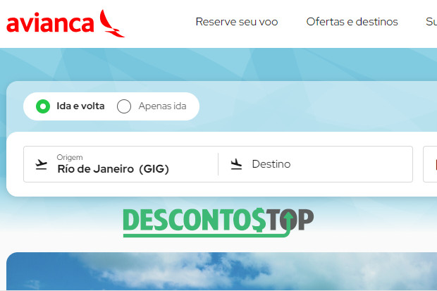 Captura de tela da pagina inicial da Avianca