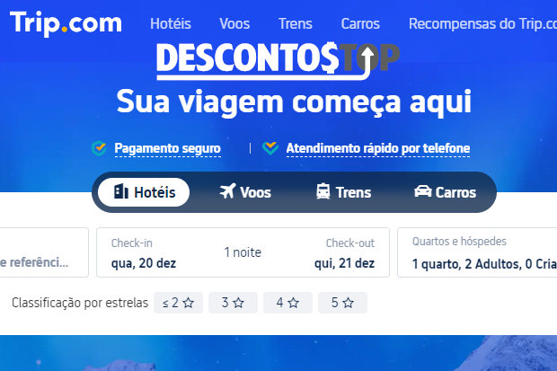 Captura de tela da pagina inicial da Trip.com