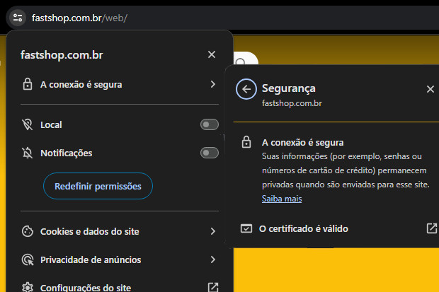 Captura de tela para demonstração do certificado ssl