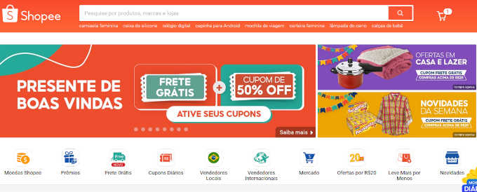 captura de tela do site Shopee mencionando descontos