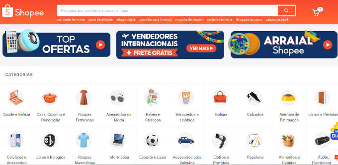 captura de tela do site Shopee mecionando ofertas