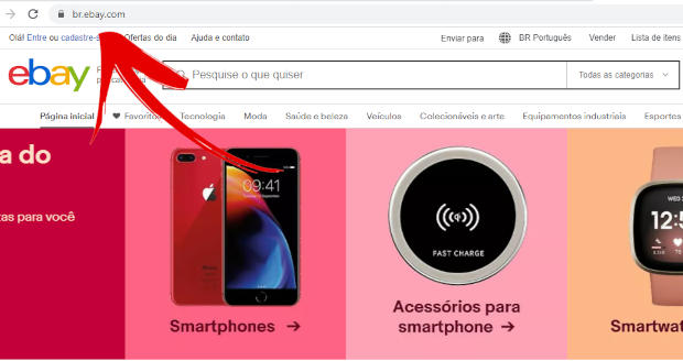 captura de tela do subdomínio brasileiro do site ebay