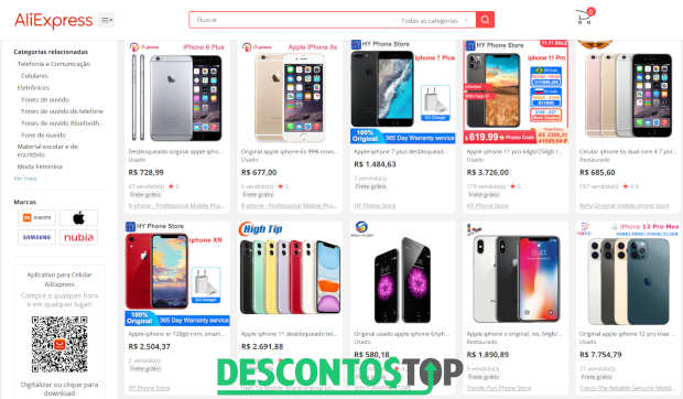 lista de iphones a venda no AliExpress