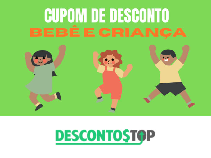 cupom desconto - fundo verde com figuras de crianças