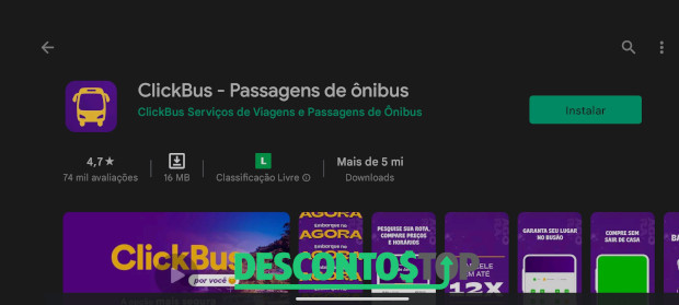 captura de tela Play Store na página do aplicativo ClickBus