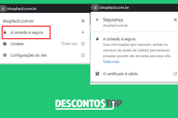 captura de tela de como encontrar informações se site ShopFácil é seguro