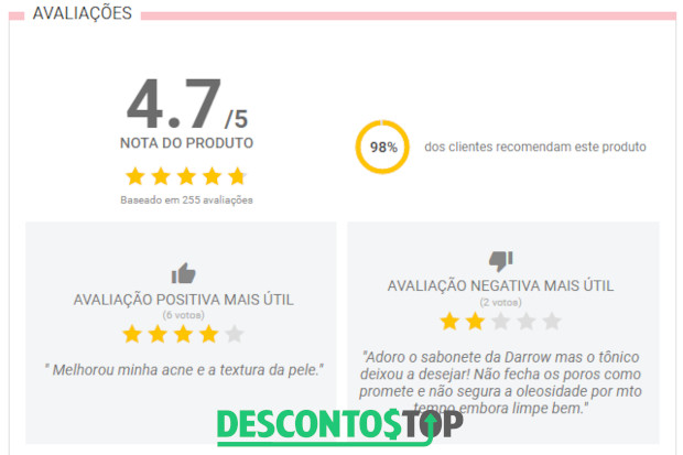 captura tela site Época Cosméticos avaliação de um produto