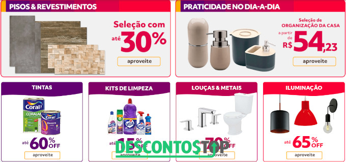 cupom desconto - captura tela site Telhanorte com produtos