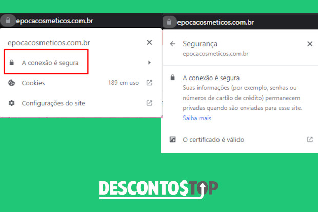 captura tela URL Época Cosmético e informações de segurança