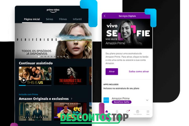 Captura de tela do site da vivo, onde menciona o Amazon prime nos planos da empresa de telefonia.