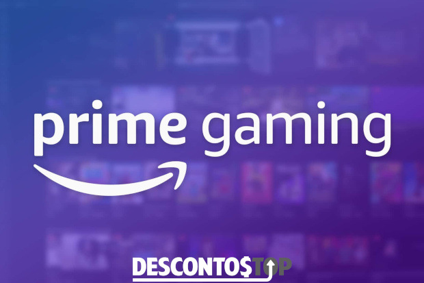 Logo do serviço Prime Gaming, com a capa de alguns títulos de jogos desfocados e borrados ao fundo.