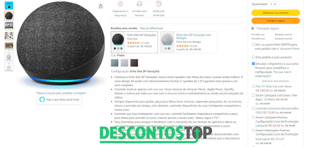 Captura de tela do site Amazon, na página de um produto. Dando destaque aos botões de compra.