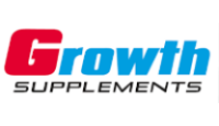 logo onde Growth é escrito com o g vermelho e o resto da palavra em azul e supplements em preto