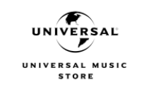 Logo Universal Music Store onde a palavra universal aparece no centro de um globo que representa o planeta Terra