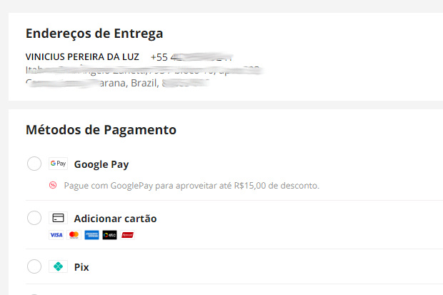 Captura de tela do site AliExpress mostrando onde vc deve encontrar os dados do seu endereço