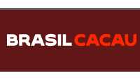 Logo da Brasil Cacau onde Brasil é escrito em branco e cacau em laranja sobre um funde de cor vinho